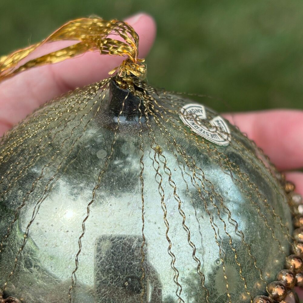 Vtg West Germany Mercury Glass Christmas Ornament Crinkle Wire Wrapped Beaded - Picture 7 of 7